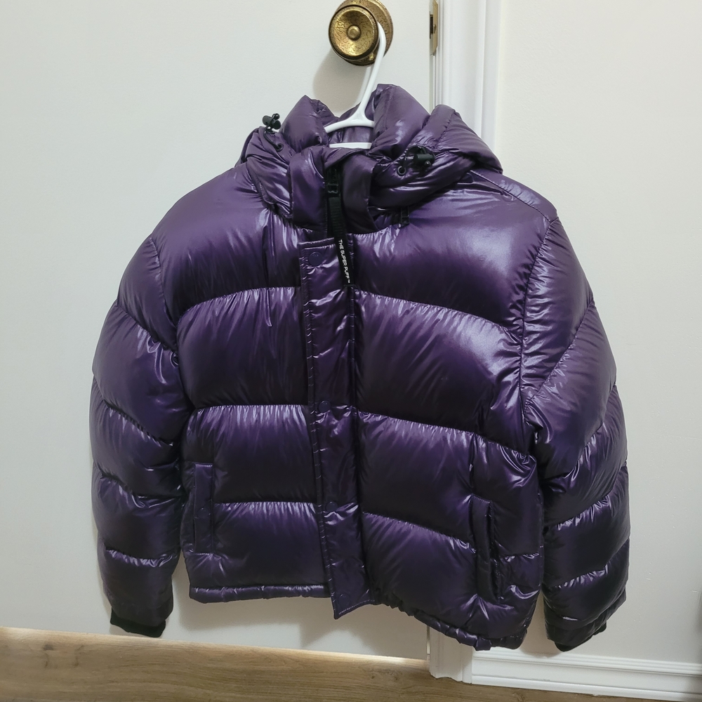 Aritzia Purple Puffer Jacket with Glossy Finish